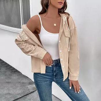 MIEGOFCE осенне-зимняя вельветовая куртка с капюшоном Ретро кардиган Европейская и американская женская куртка с карманами на шнурке S8911 S хаки