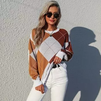 MIEGOFCE Осенний женский свитер с круглым вырезом на Ближнем Востоке, вязаный ромбический свитер для женщин 7314 S коричневый