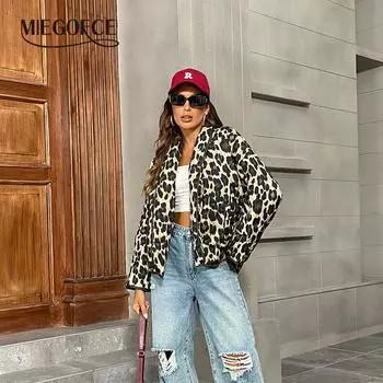 MIEGOFCE Spring And Autumn Retro Printing Thickened Women Coat Pocket Temperament Leopard Print Lapel Quilting Jacket 1761 S чёрный