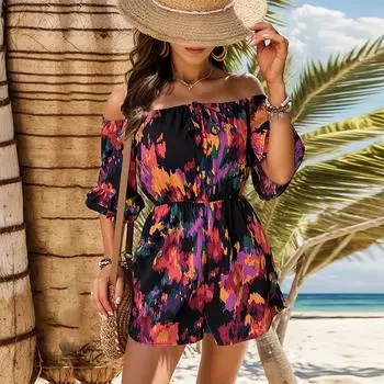 MIEGOFCE, стильный комбинезон на одно плечо для летних каникул, женский цельный комбинезон в европейском и американском стиле с высокой талией и оборками на рукавах S8638 S чёрный