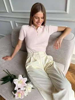 MIEGOFCE Весенний вязаный свитер на пуговицах с воротником-поло, женский топ с короткими рукавами, пуловер, свитер S розовый