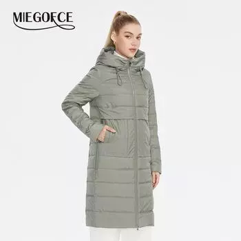 MIEGOFCE, весенне-осеннее женское длинное пальто, стеганая женская однотонная куртка с длинными рукавами, ветрозащитная парка с капюшоном
