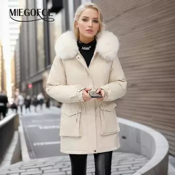 MIEGOFCE Winter Casual Waist Women s Jacket Fake Fur Collar Mid-Length Coat Windproof and Warm Parka MZ-23146 M чёрный