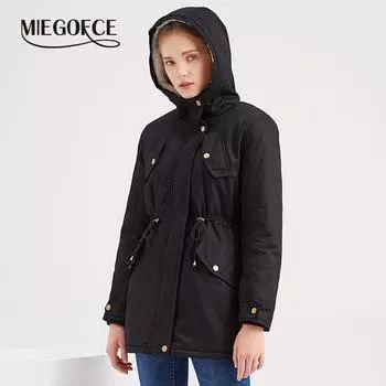 MIEGOFCE Winter Casual Women s Jacket Hooded Windproof and Warm Parka Long-Sleeved Women Jacket with Pockets D337