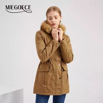 MIEGOFCE Winter Cotton Women s Coat Hooded Fake Fur Collar Warm Jacket Large Size Long-Sleeved Parka D336
