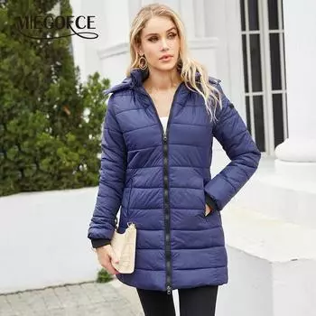 MIEGOFCE Women Autumn and Winter Water-Repellent Detachable Hat Long-Sleeved Parka Zip Pocket Casual Coat Jacket DM701