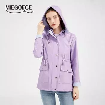 MIEGOFCE Women s Autumn and Winter Zipper Waist Detachable Hood Windbreaker Jacket F216
