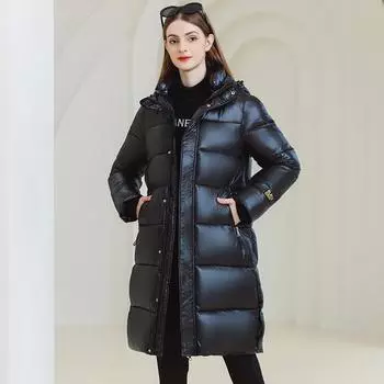 MIEGOFCE Women s Hooded Zipper Coat Mid-Length Slim-Fit with Pockets Quilted Jacket MZ-24115