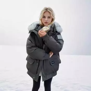 MIEGOFCE Женская куртка свободного покроя на молнии с капюшоном и рукавами реглан, воротник из искусственного меха, плотное пальто MZ-24582 S серый