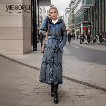 MIEGOFCE Women s Zipper Temperament Jacket Winter New Slim Fashion Long Hooded Coat MZ-23452