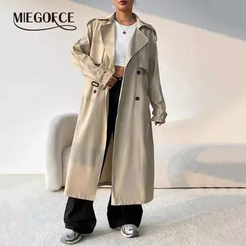 MIEGOFCE Women Spring Autumn British Style Lapel Long Trench Coat Solid Color Belt Casual Windbreaker HL044 S абрикосовый