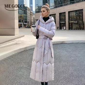 MIEGOFCE женская куртка на молнии темперамент зимняя новая тонкая модная длинная куртка с капюшоном MZ-23452 S чёрный