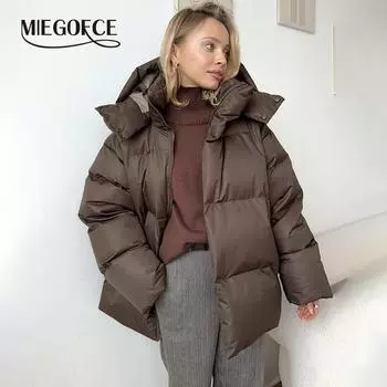 MIEGOFCE женская зимняя куртка свободная парка ретро пекарня молния стеганое пальто свободного покроя повседневный топ с капюшоном WT0027 S серый