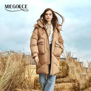 MIEGOFCE Зимняя модная парка средней длины с теплым карманом, высококачественное пальто, свободная утолщенная высококачественная женская куртка M1019 S серый