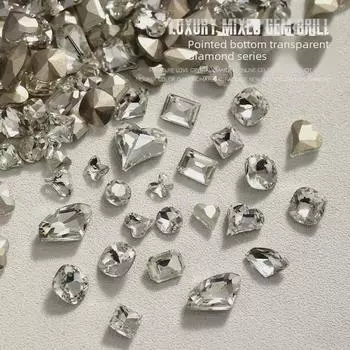 Мигающие украшения для ногтей: Прозрачное бриллиантовое сердце, капля воды, квадрат, бабочка аксессуары