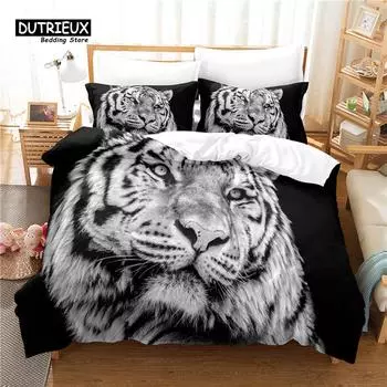 Mighty Tiger Bedding Set, 3Pcs Duvet Cover Set, Soft Comfortable Breathable Duvet Cover, For Bedroom Guest Room Decor EU single(135x200cm)