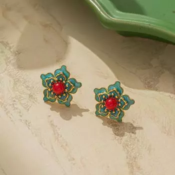 Mihmily Brand - Ретро Классические серьги-пион с эмалью