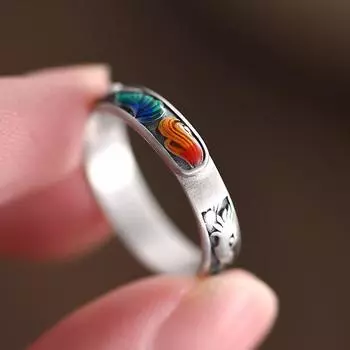 Mihmily бренд-эмалированная лиса регулируемое открытое кольцо, ретро этнический стиль темперамент мода