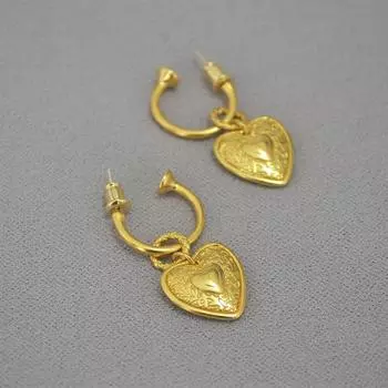Mihmily бренд-ретро рельефные серьги-сердечки, нишевый модный темперамент золотой