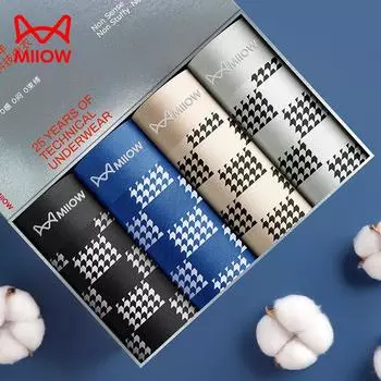 MiiOW 3 шт. модальное мужское нижнее белье AAA антибактериальное нижнее белье большого размера в клетку боксерские шорты L-4XL L