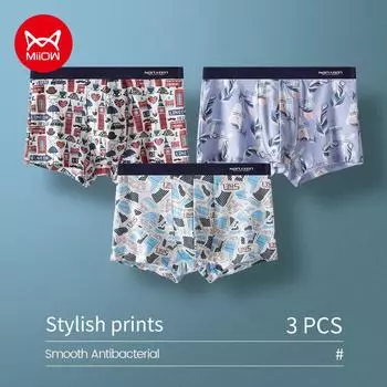 MiiOW 3 шт. молодежное нижнее белье с принтом, мужские трусы-боксеры, удобная дышащая нижняя одежда, сексуальные трусы-боксеры, шорты, мужские трусы, мужские L