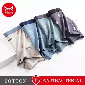 Miiow, 3 шт., мужские боксеры из чесаного хлопка с рисунком ААА, антибактериальные трусы с промежностью, 50 шт., большие шорты-боксеры, L-4XL L