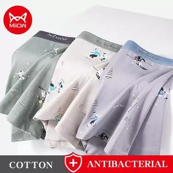 Miiow 3 шт. мужские хлопковые дышащие удобные шорты-боксеры с принтом L