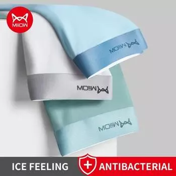 Miiow 3 шт., мужские трусы-боксеры из ледяного шелка, нижнее белье, антибактериальные боксеры Cueca, мужские трусы, модные мужские трусы, нижнее белье L-5XL L