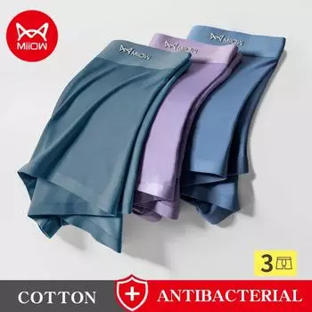 Miiow, 3 шт., мужское нижнее белье без следов из модала, мужские антибактериальные дышащие шорты на плоской подошве из чистого хлопка с четырьмя углами, L-4XL L