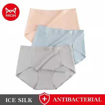 Miiow, 3 шт., трусы из ледяного шелка для девочек со средней талией, дышащие и свежие треугольные шорты без следов M