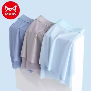 MiiOW, 3 шт., ультратонкие мужские трусы из шелковой сетки, антибактериальные боксеры из тутового шелка, летние бесшовные сексуальные мужские нижнее белье L