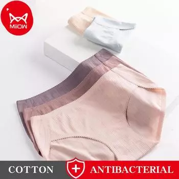 Miiow 3 шт. женское нижнее белье с высокой талией, хлопковые антибактериальные шорты треугольной формы с закрытым животом, дышащие хлопковые шорты L