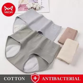 MiiOW 3 шт. женское нижнее белье однотонное хлопковое дышащее промежность со средней талией физиологическое нижнее белье L