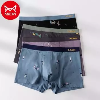 Miiow, 4 шт., мужские боксеры из чесаного хлопка с принтом 50, антибактериальное нижнее белье с промежностью, большие шорты-боксеры, L-4XL L