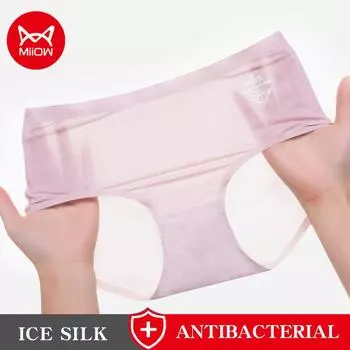 Miiow, 4 шт., женское нижнее белье из ледяного шелка со средней талией, легкие дышащие сетчатые шорты из чистого хлопка для девочек, треугольные шорты M