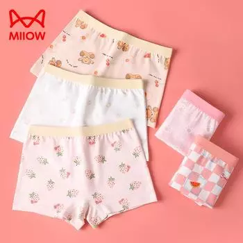 MiiOW Девочки Плоские Штаны Хлопковое Нижнее Белье Большие Дети Милый Напечатанный Антибактериальный Дышащий Дружелюбный К Коже 110