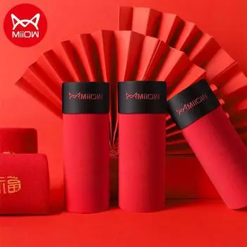 MiiOW, комплект из 5 шт., носки-боксеры из органического хлопка, мужское нижнее белье, боксеры, дышащие мужские трусы, шорты-боксеры, новогодние красные трусы L