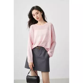 MIJIA Good Quality Air Sense Cool Loose Simple Knitted Thin Blouse 25 Summer round Neck Wide Loose Feeling Small Shirt Camel pink 165/88A(L)
