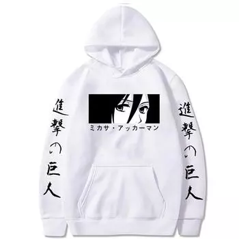 Микаса Акерман Печатный капюшон Горячий аниме Сезон Атака Титанов Пуловер Мужчины Женщины Распространенные толстовки Harajuku Унисекс Толстовка XS чёрный
