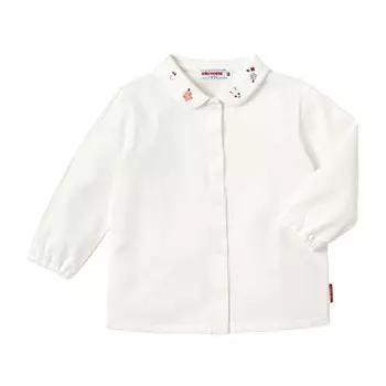 Miki House 10-5407-490 Blouse, Long Sleeve, Plain, Girls, Made in Japan, 100% Cotton, Baby Clothes, Children s Clothes,, white, 3T