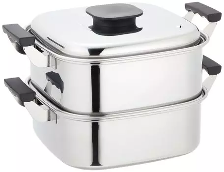 Mikojima Seisakusho Tojirushi Квадратная пароварка, 2 уровня, 27 см 18-0 серебряный