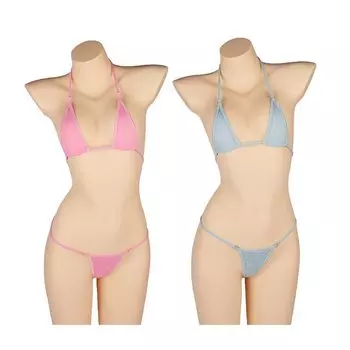 Микро бикини 2 шт. комплект сексуальный косплей очень маленький ультра тонкий купальник стиль обнажения купальник стринги трусики халтер шея матч синий [LIKENNY] (Свет +