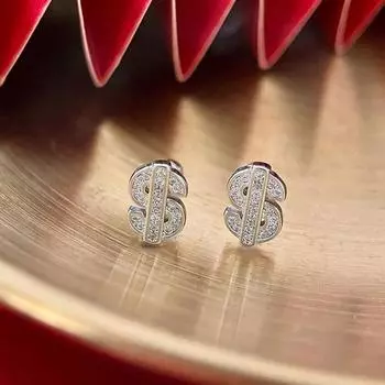 Микро-инкрустированные бриллиантовые серьги-доллары с гвоздями для ушей, женские, с винтовой застежкой, ощущение высокого класса