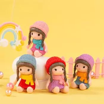 Микро-ландшафтное украшение, милая мультяшная кукла, девочка, четырехцветная шляпа, подарок на день рождения, маленькие украшения 5pcs