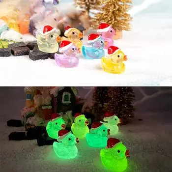 Микро-ландшафтное украшение, мультяшный милый светящийся рождественский утенок, украшение из смолы, настольное автомобильное освещение, декоративные поделки About 1.8 * 1.8cm10pcs
