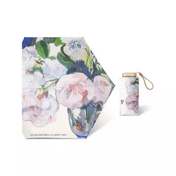 Микро Мини Ручной Компактный Зонт Розовый Зонт с Рисунком Масла Розовый с Разноцветными Цветами Дорожный Зонт для Женщин