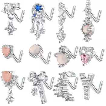 Микро-Мозаика Вермикулит Цветок Носовое Кольцо Носовой Прокол Ногтей Ювелирные Изделия Мода Ушной Хрящ Ногтей Личность Персик Сердце Нос Ногтей