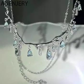 Микро-набор голубое циркониевое ожерелье для женщин, легкий роскошный дизайн, нишевое блестящее колье, ювелирные изделия для вечеринок
