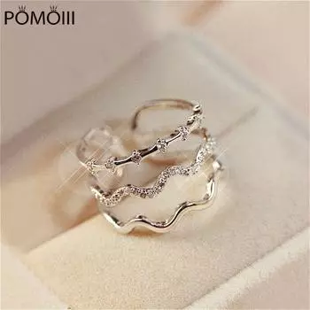 Микро Паве Циркон Открытые Регулируемые Кольца Для Женщин Бижутерия Новая Мода Многослойные Волновые Ювелирные Изделия Аксессуары