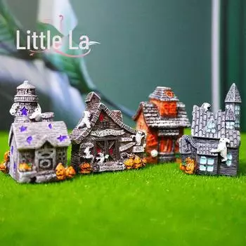 Микро-украшение дома с привидениями на Хэллоуин с моделью тыквенного призрака Star Little Devil House синий